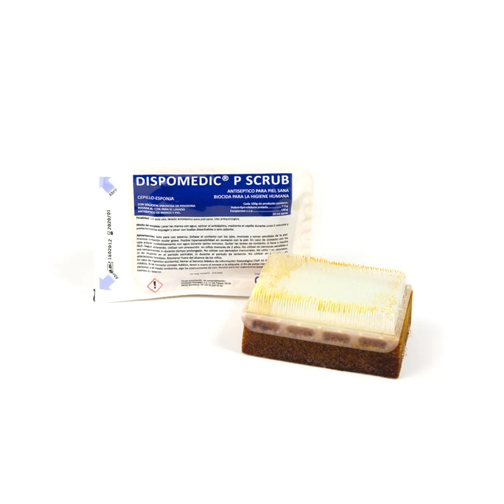 Cepillo quirúrgico con povidona yodada dispomedic p scrub caja dispensadora de 30 uds